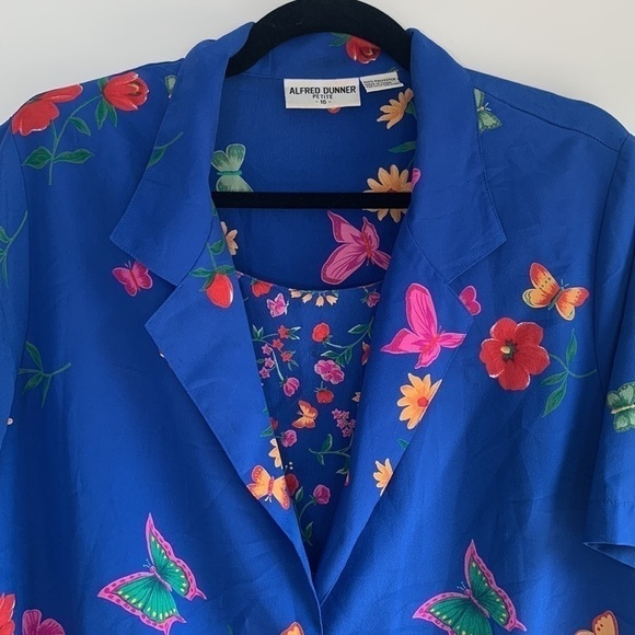 ALFRED DUNNER | Vintage Floral Blue Short Sleeve Blouse and Skirt Set - Picture 3 of 8